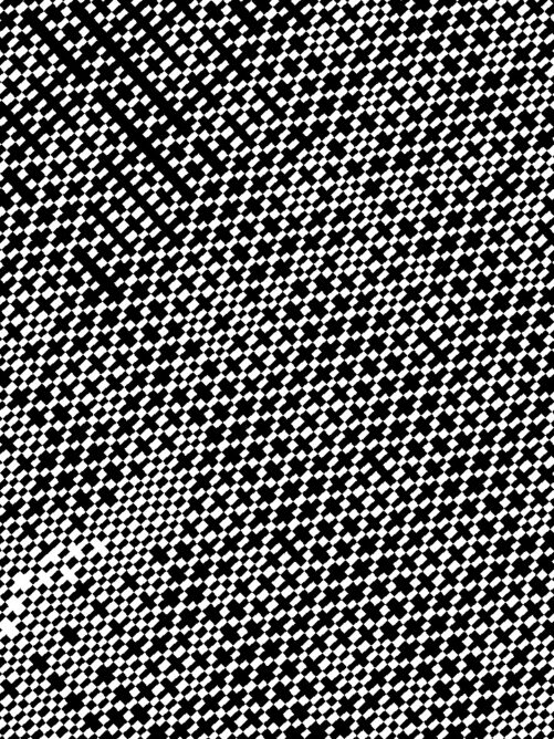 #020: A somewhat uniform glitch pattern with black and white slanted crosses.