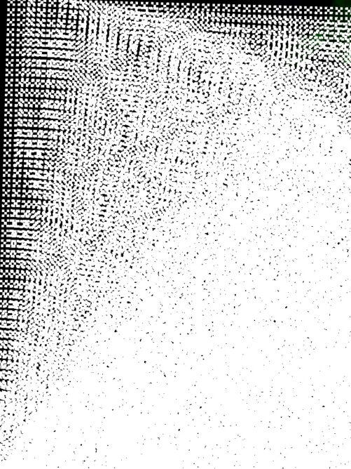 #031: A white field with black sides shifting into glitch pixels from the top and left.