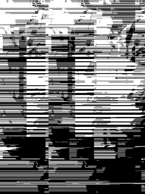 #039: A horizontal linear glitch art with black lines and black blotches.