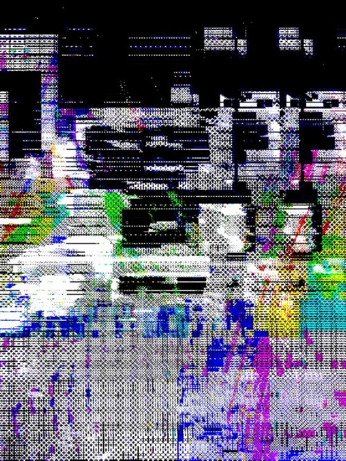 #043: A multicolor rainbow of glitches and computer error fields and black horizontal lines.