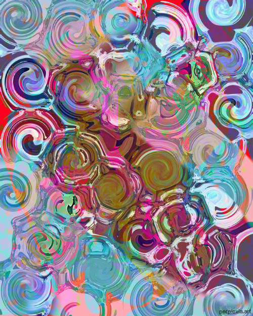 Bubblegum Raindrops: pink, blue, and purple abstract digital art of circles like rain in a puddle made of pastels and candy.