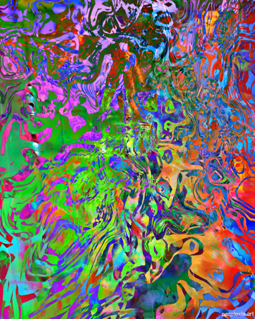I Was A Teenage Binder Model: green, pink, yellow, orange, red, and blue abstract digital art of tons of swirls and trippy acid patterns, psychedelic.