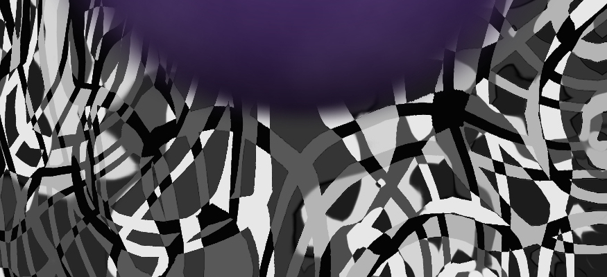 A 100% scale high definition view of the colors, textures, and details of Jester's Nightmare, the black and white and grey grids and purple orb.
