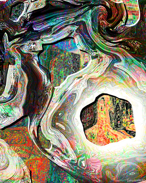 Magma Galaxy: multicolor green orange red black white etc abstract digital art of all kinds of space and colors forming motion blurred layers.