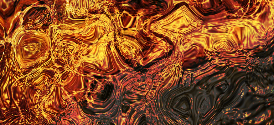 A 100% scale high definition view of the colors, textures, and details of Otherworldly, amber orange circles and waves.